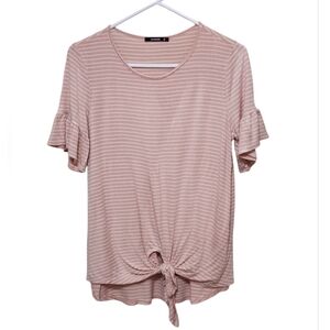 Annabelle Small Blush Striped Tie-Front Tee With Belle Sleeves